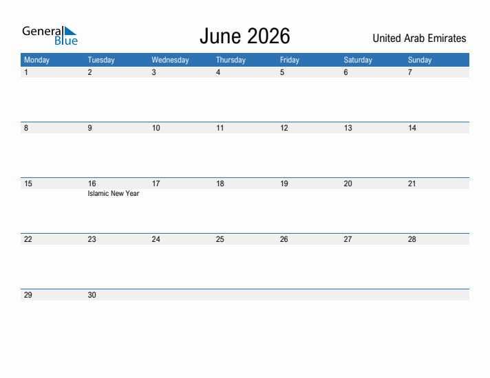 Fillable June 2026 Calendar