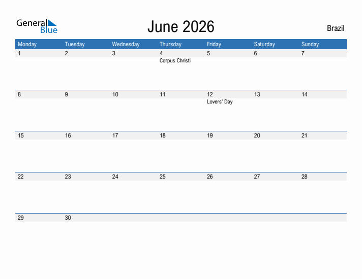 Fillable June 2026 Calendar