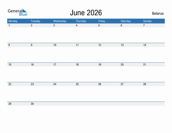 Fillable June 2026 Calendar