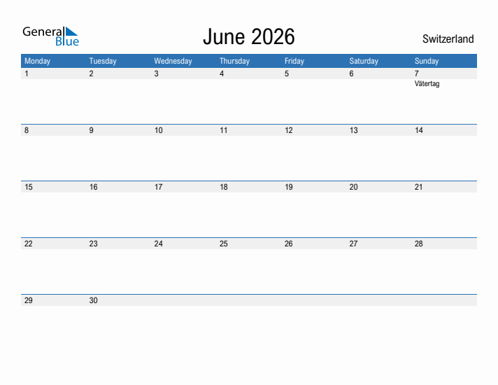 Fillable June 2026 Calendar