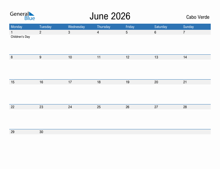 Fillable June 2026 Calendar