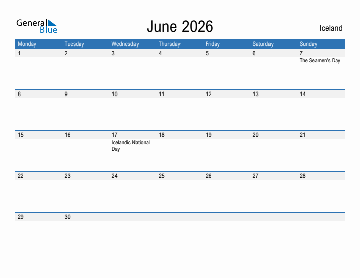 Fillable June 2026 Calendar