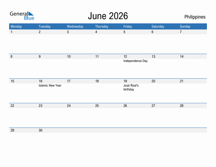 Fillable June 2026 Calendar