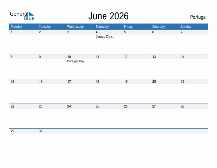 Fillable June 2026 Calendar