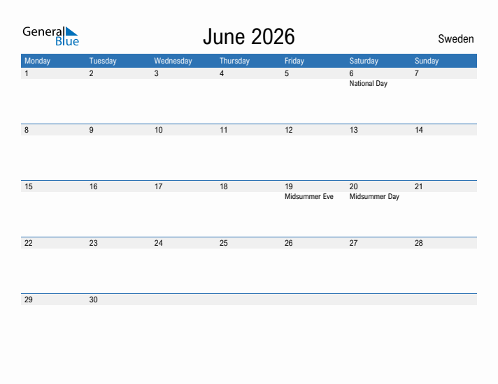 Fillable June 2026 Calendar