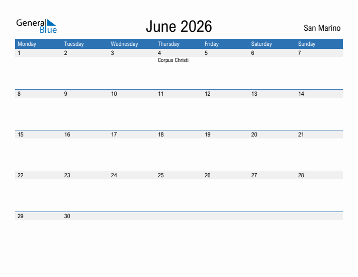 Fillable June 2026 Calendar