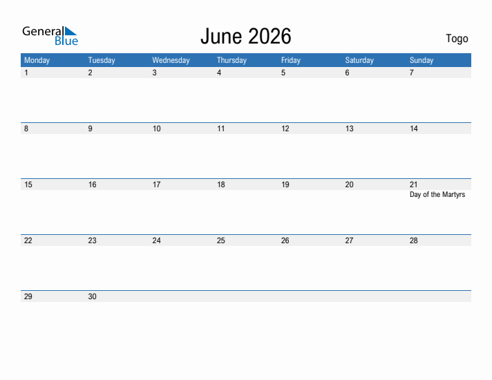 Fillable June 2026 Calendar