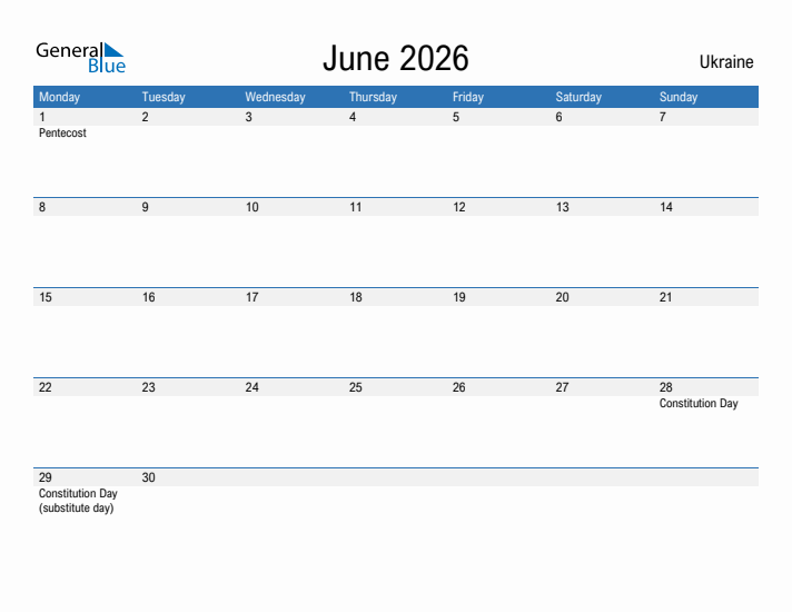 Fillable June 2026 Calendar