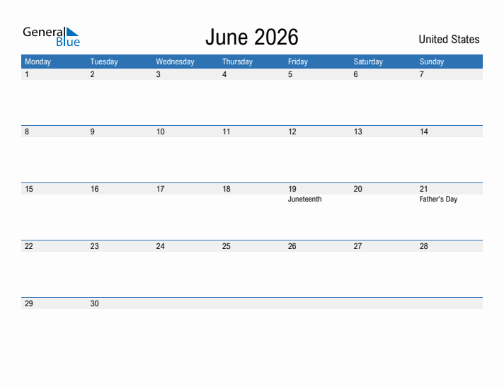 Fillable June 2026 Calendar