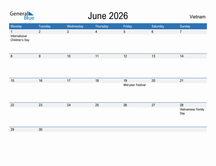 Fillable June 2026 Calendar