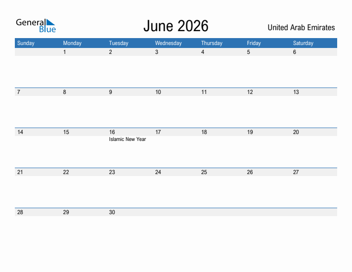 Fillable June 2026 Calendar