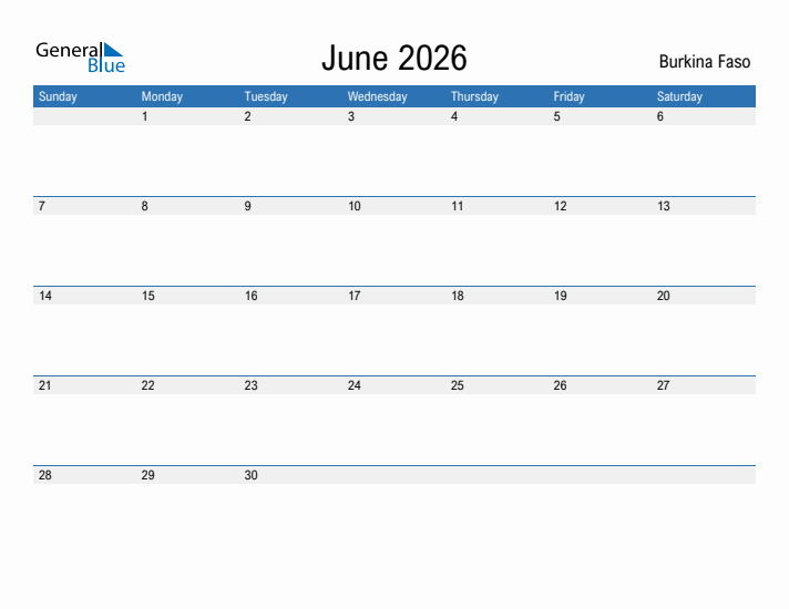 Fillable June 2026 Calendar