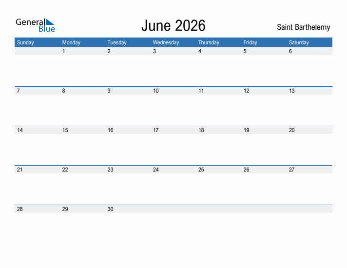 Fillable June 2026 Calendar