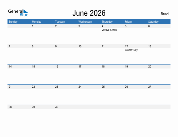 Fillable June 2026 Calendar