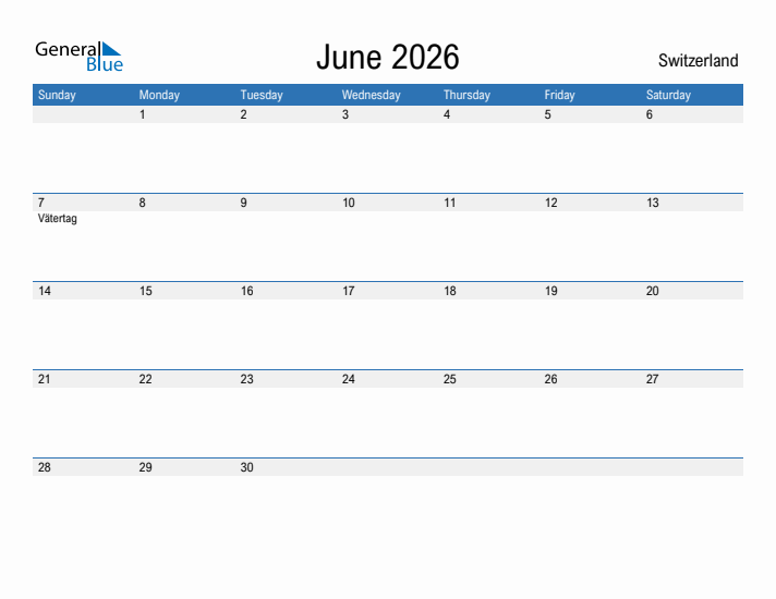 Fillable June 2026 Calendar