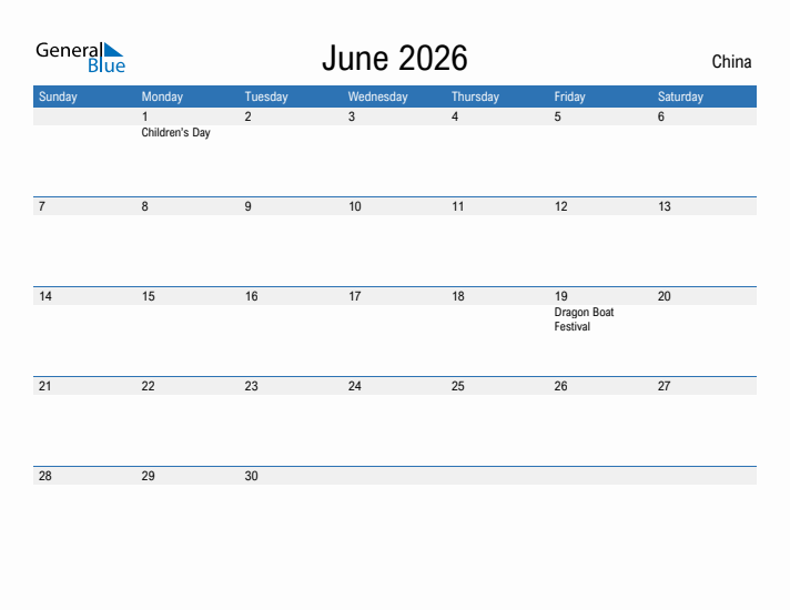 Fillable June 2026 Calendar