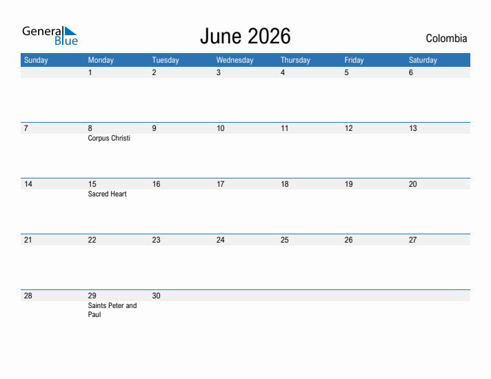 Fillable June 2026 Calendar