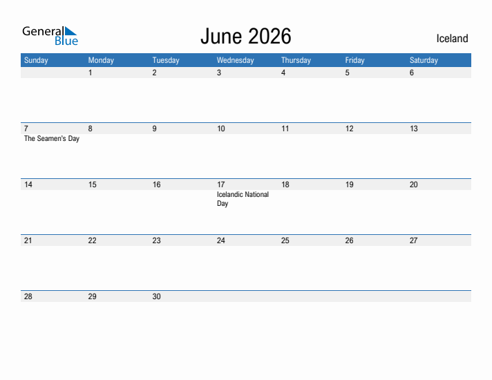 Fillable June 2026 Calendar