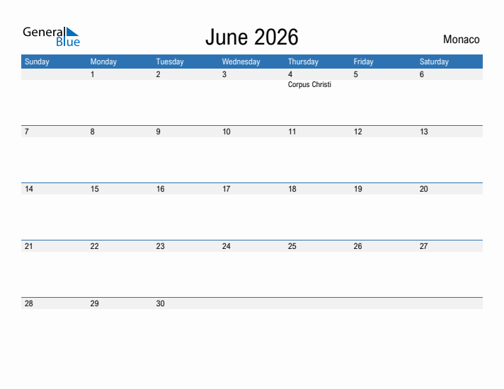 Fillable June 2026 Calendar