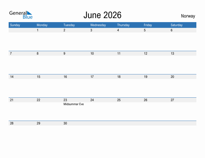 Fillable June 2026 Calendar