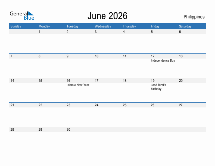 Fillable June 2026 Calendar