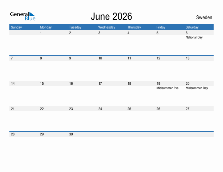 Fillable June 2026 Calendar