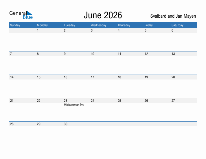 Fillable June 2026 Calendar