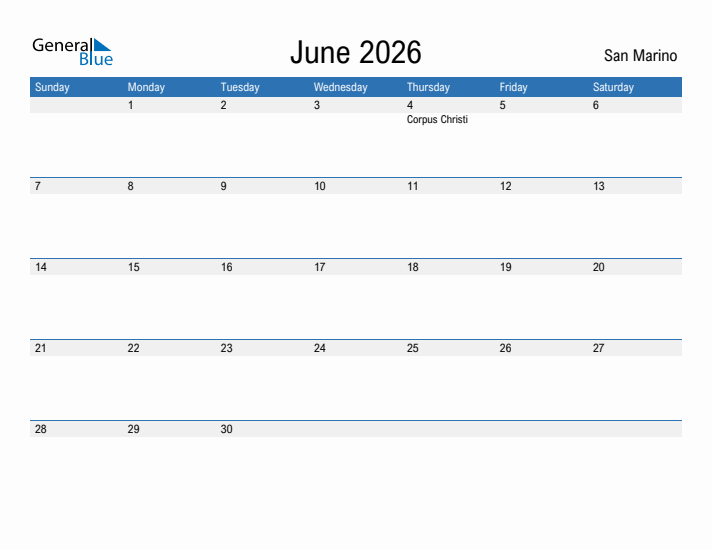 Fillable June 2026 Calendar