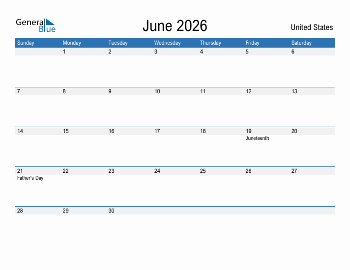 Fillable June 2026 Calendar