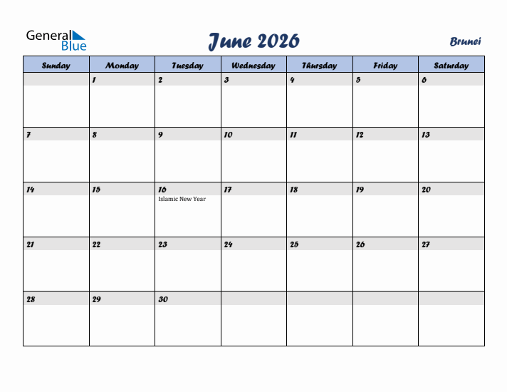 June 2026 Calendar with Holidays in Brunei