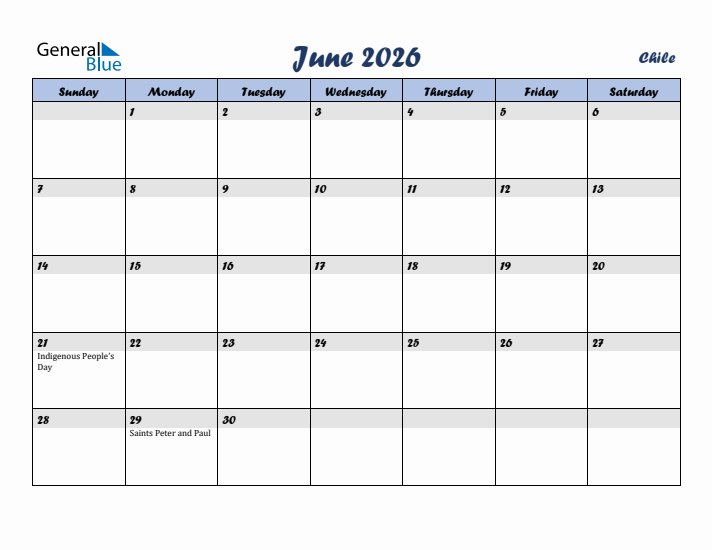 June 2026 Calendar with Holidays in Chile