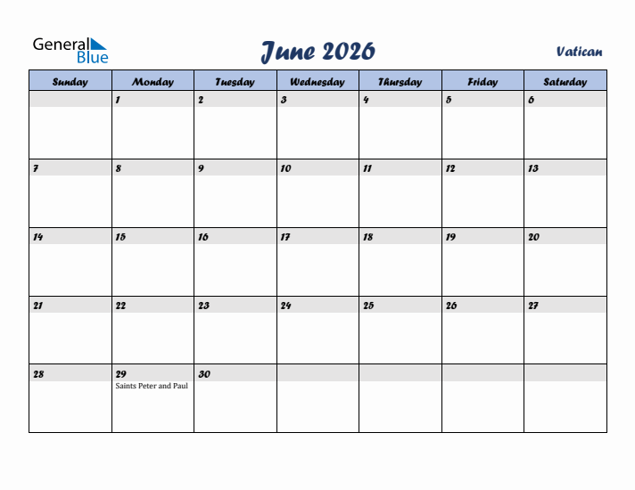 June 2026 Calendar with Holidays in Vatican