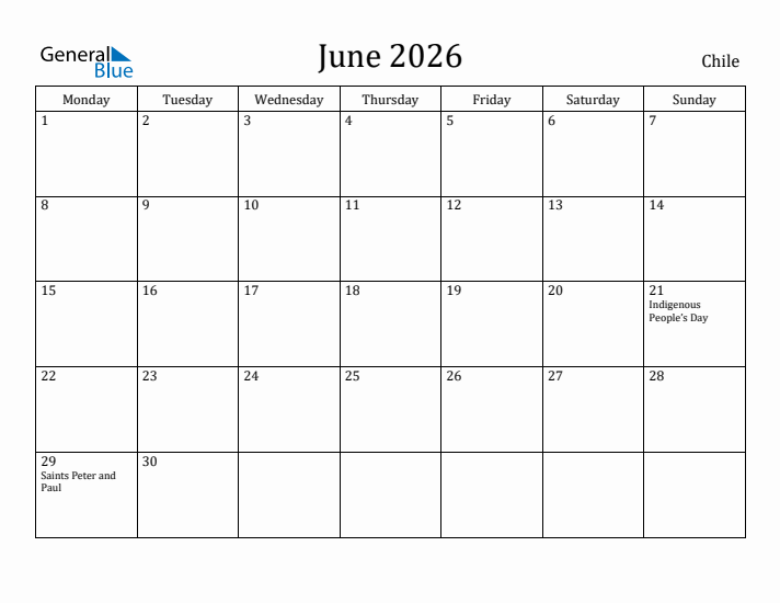 June 2026 Calendar Chile