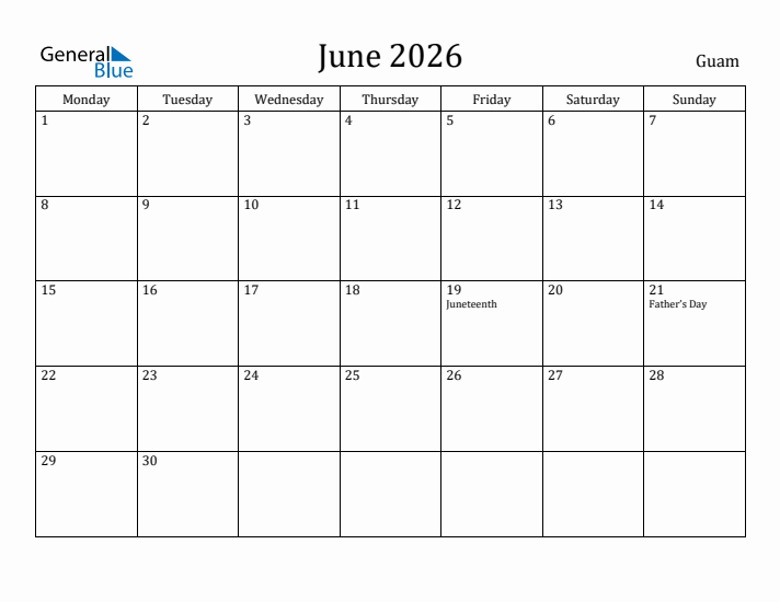 June 2026 Calendar Guam