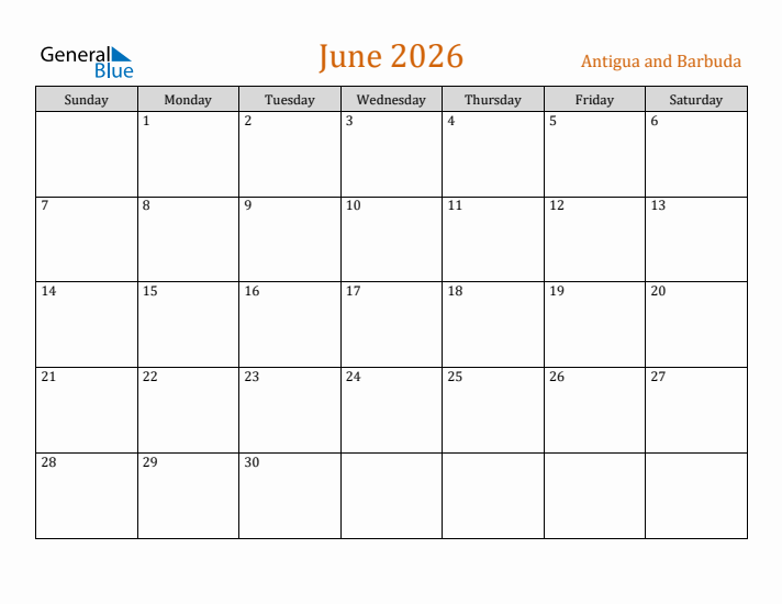 June 2026 Holiday Calendar with Sunday Start