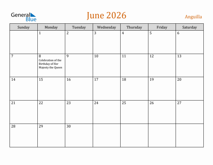 June 2026 Holiday Calendar with Sunday Start