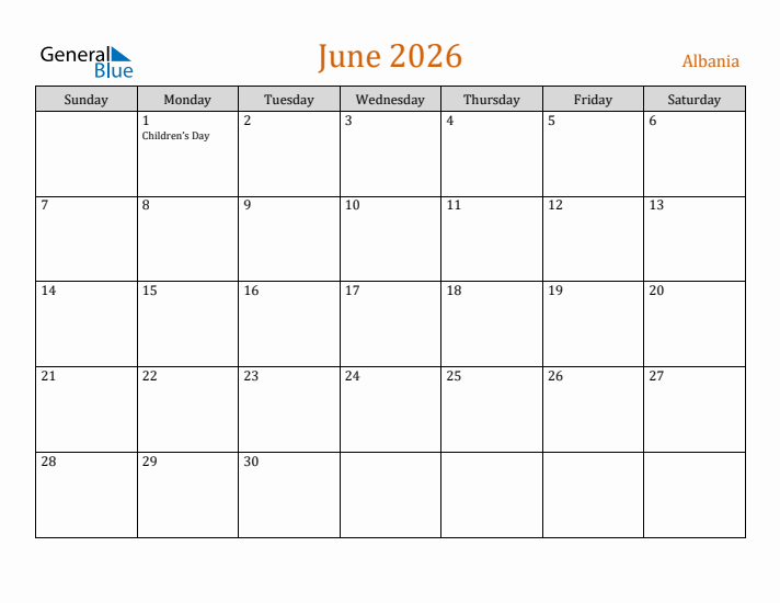 June 2026 Holiday Calendar with Sunday Start