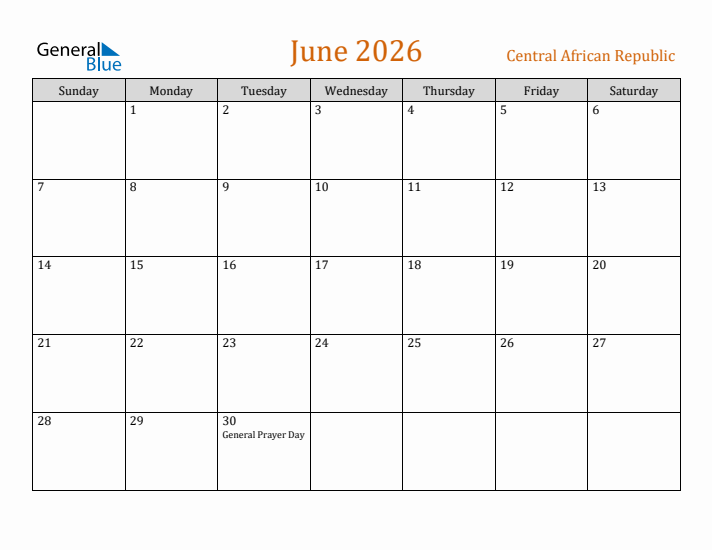 June 2026 Holiday Calendar with Sunday Start