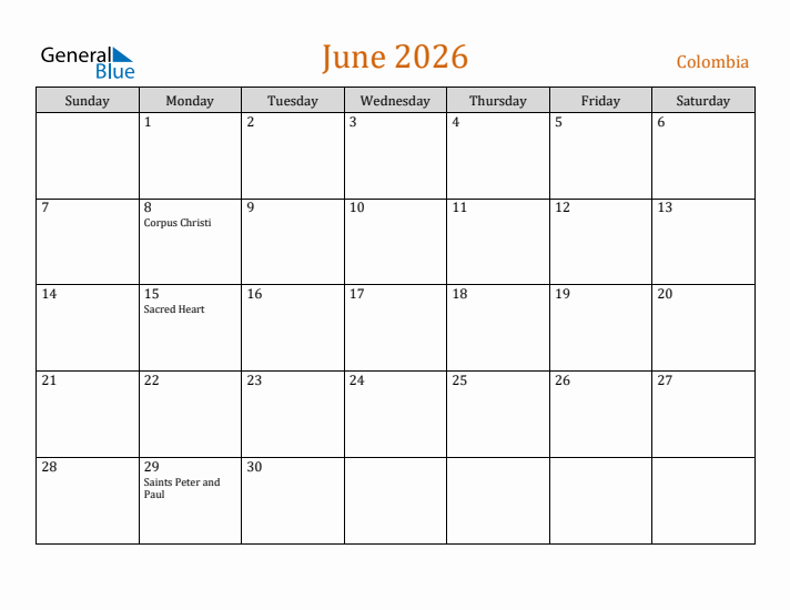 June 2026 Holiday Calendar with Sunday Start