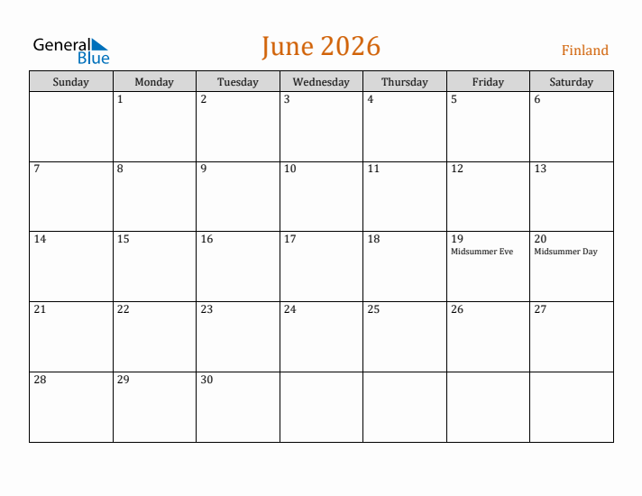 June 2026 Holiday Calendar with Sunday Start