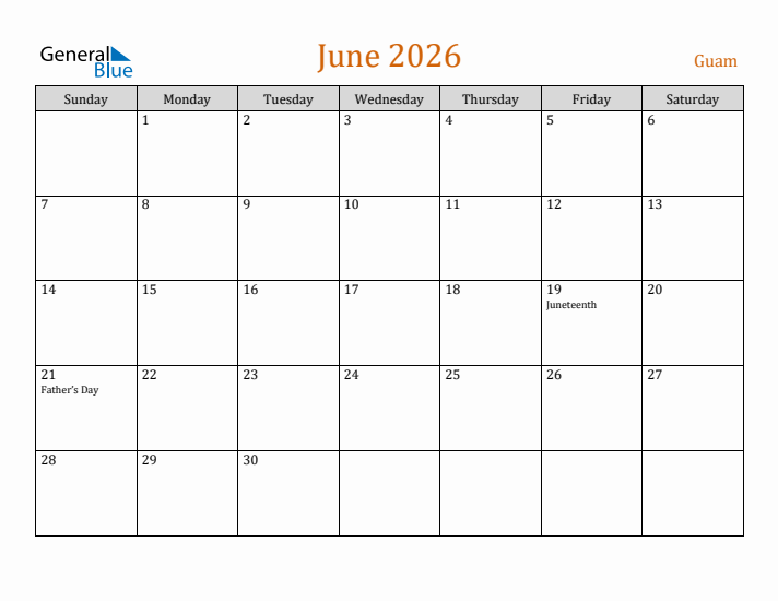 June 2026 Holiday Calendar with Sunday Start