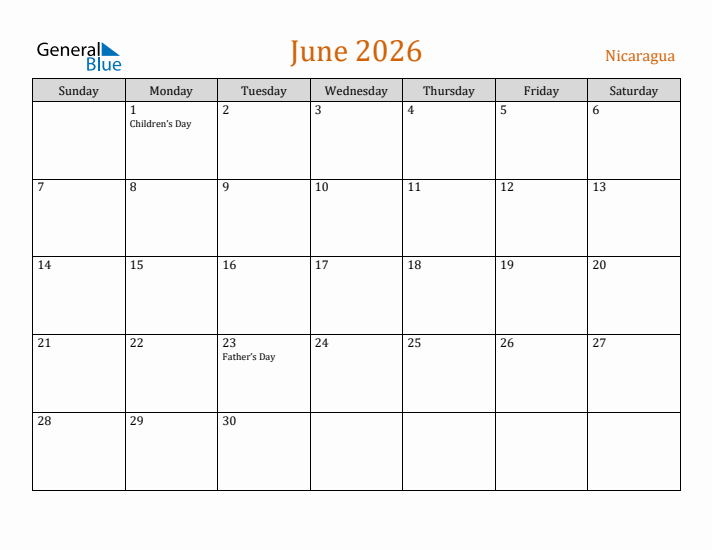 June 2026 Holiday Calendar with Sunday Start