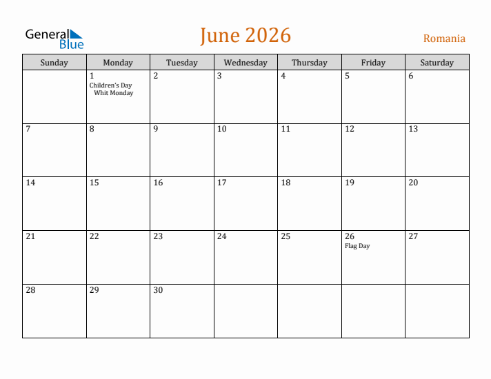 June 2026 Holiday Calendar with Sunday Start