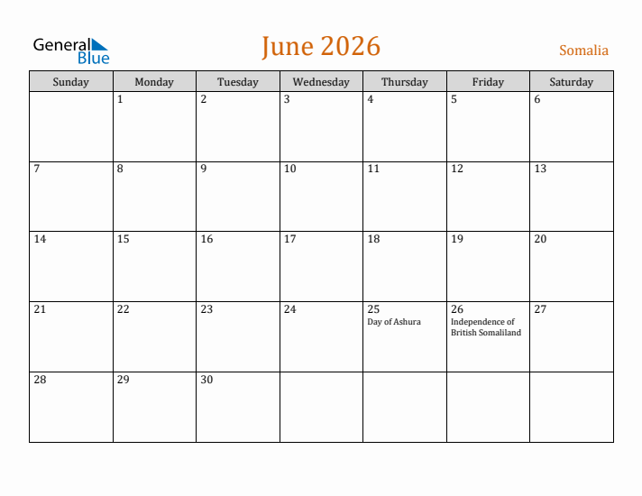 June 2026 Holiday Calendar with Sunday Start