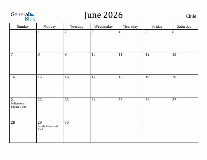 June 2026 Calendar Chile