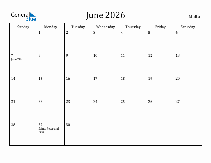 June 2026 Calendar Malta