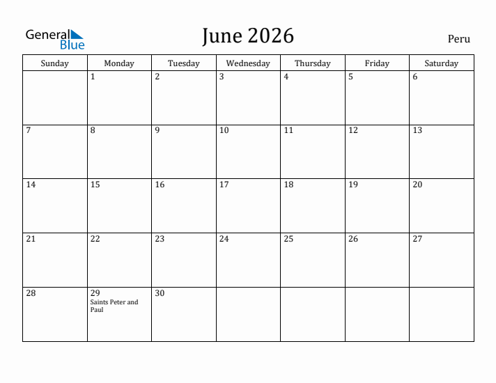 June 2026 Calendar Peru