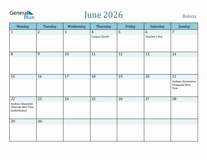 June 2026 Calendar with Holidays