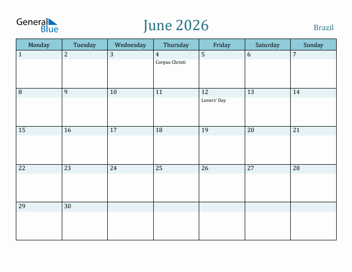 June 2026 Calendar with Holidays