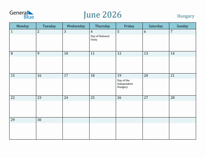 June 2026 Calendar with Holidays